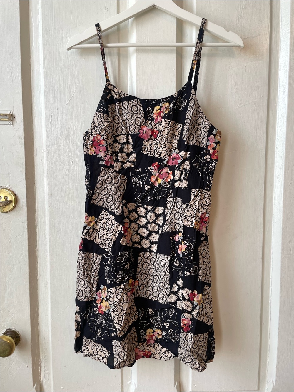 Vintage 90's Espirit Rayon Floral Patchwork Print Mini Dress Boho